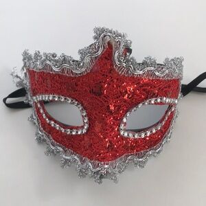 MARDI GRAS WOMENS RED SPARKEL EYE FACE MASK